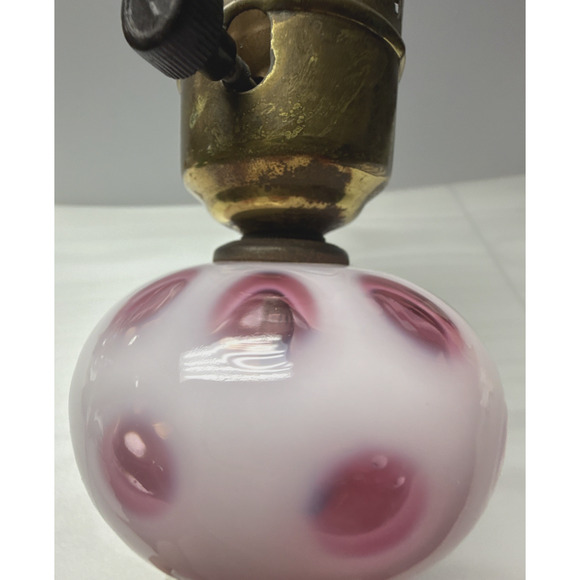 Vtg Fenton Cranberry Coin Dot Opalescent Marble Base Lamp Electric Marble Base - Picture 16 of 16